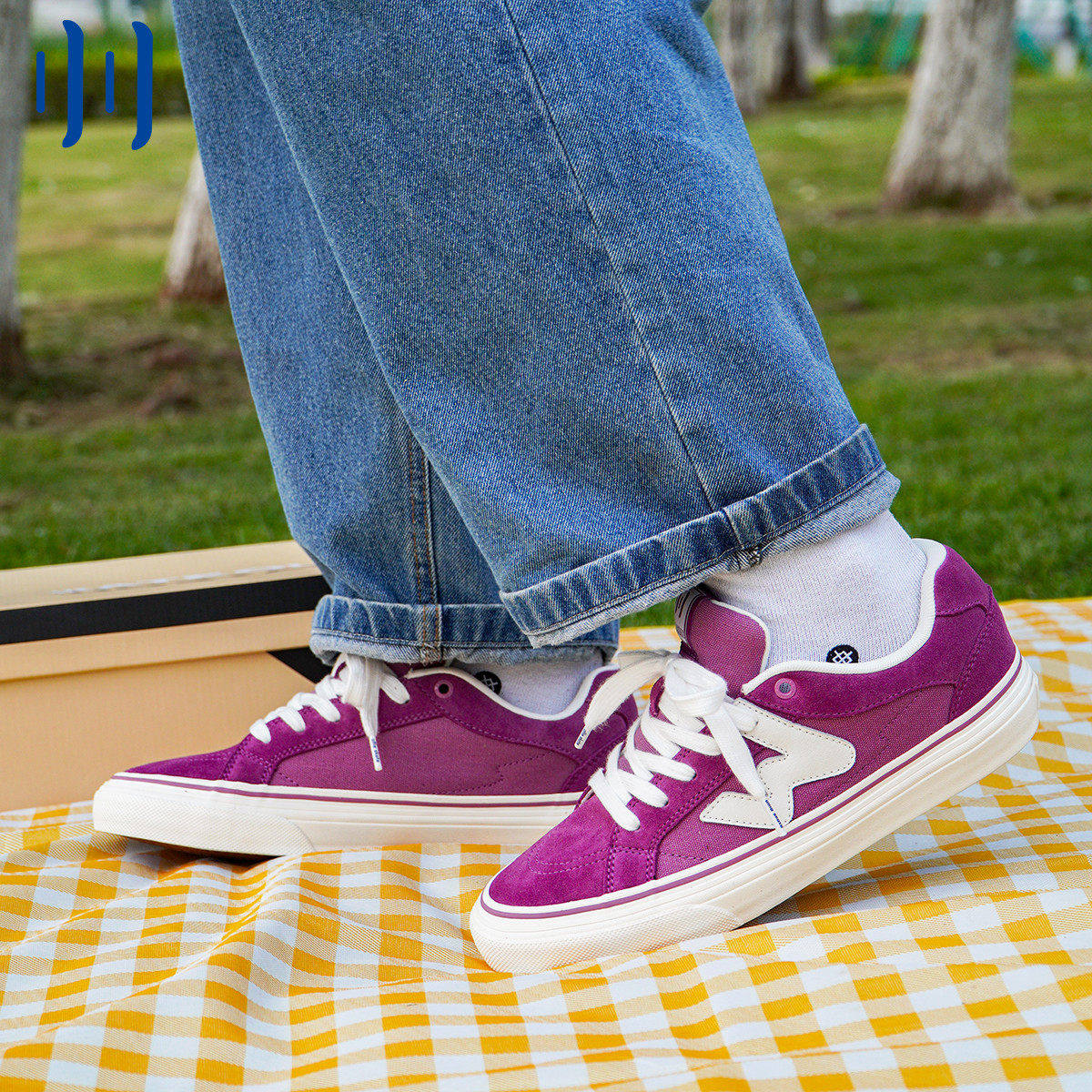 顽刻官方淡紫色春季校园风W系列帆布低帮男女国潮滑板鞋
