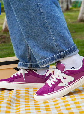 顽刻官方淡紫色春季校园风W系列帆布低帮男女国潮滑板鞋