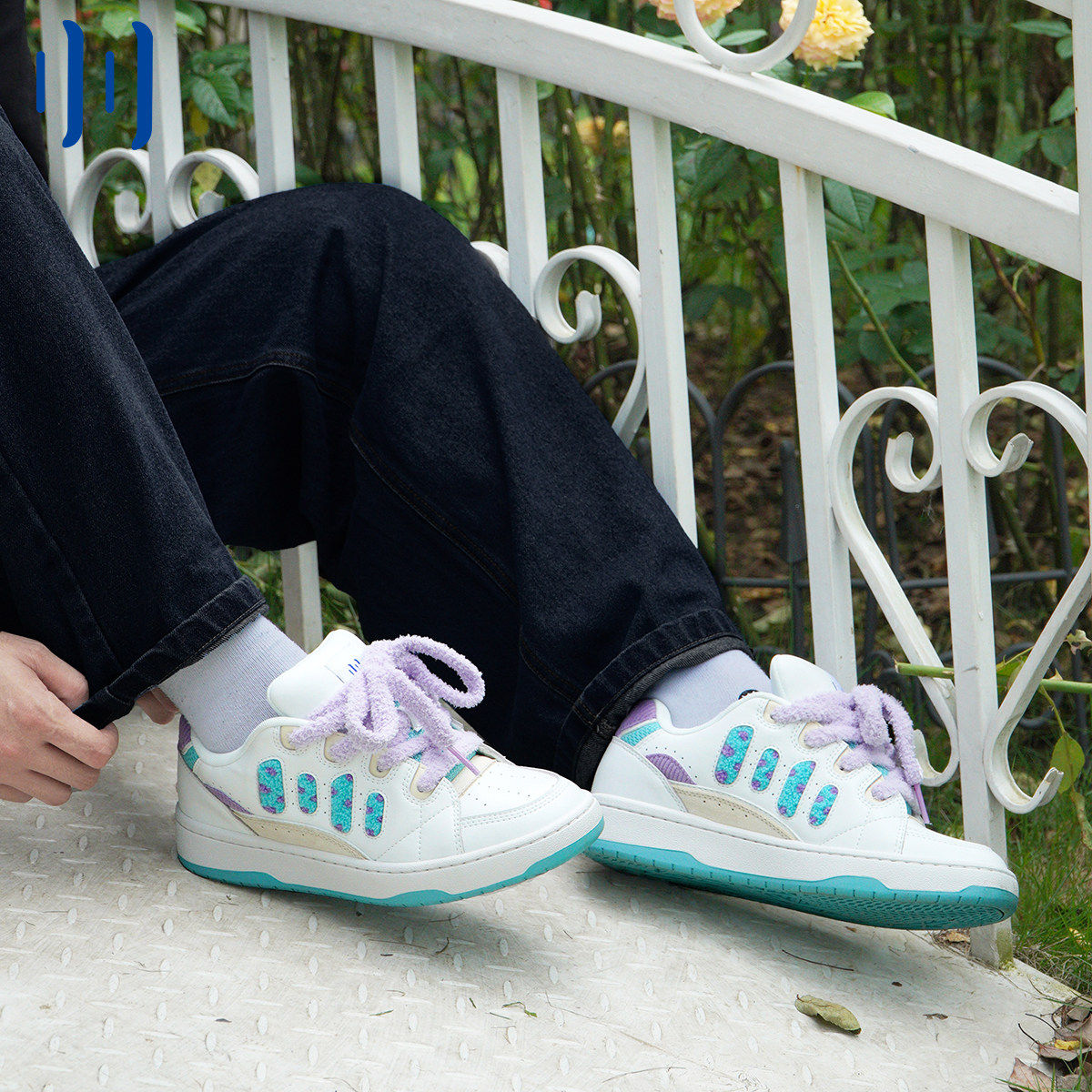 顽刻官方冷粘面包鞋白蓝紫撞色拼接秋冬BAKE男女国潮滑板鞋