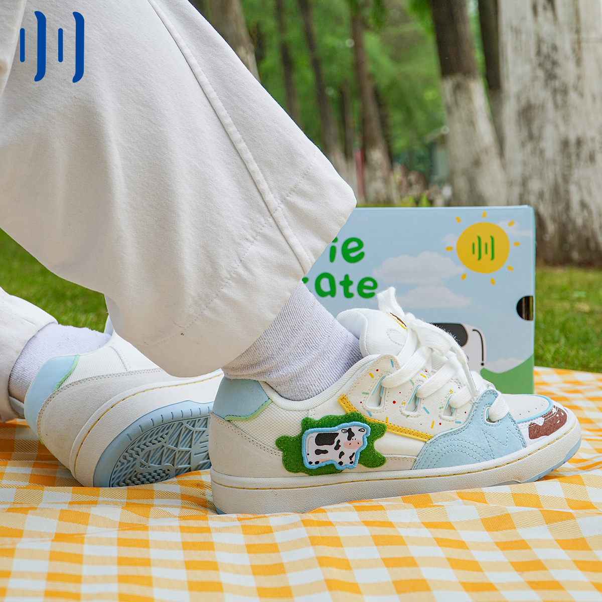 顽刻官方面包鞋小奶牛配色BAKE复古休闲低帮男女国潮滑板鞋