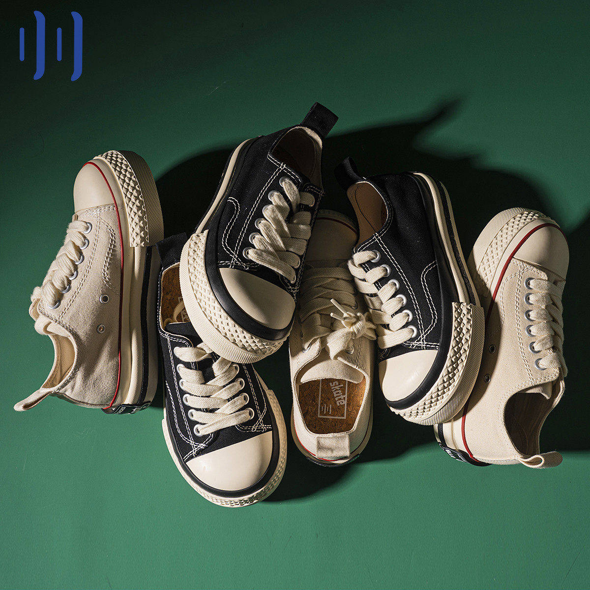 顽刻官方ollieskate大头鞋黑白色胖丁圆头帆布BAKE男女