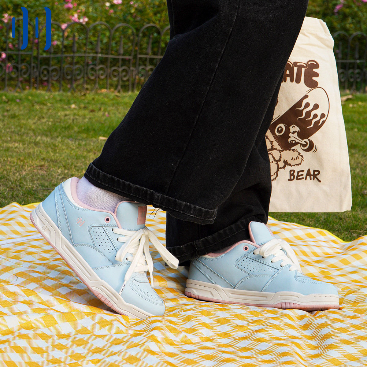 ollieskate/顽刻顽刻官方蓝粉拼色校园风复古休闲男女国潮滑板鞋