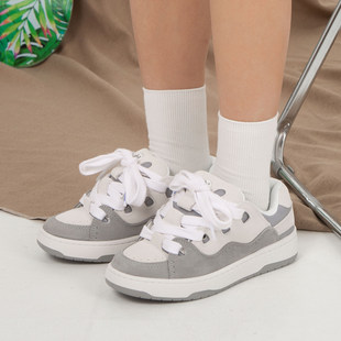 顽刻官方冷粘面包鞋 翻毛皮灰白撞色拼接做旧BAKE男女滑板鞋