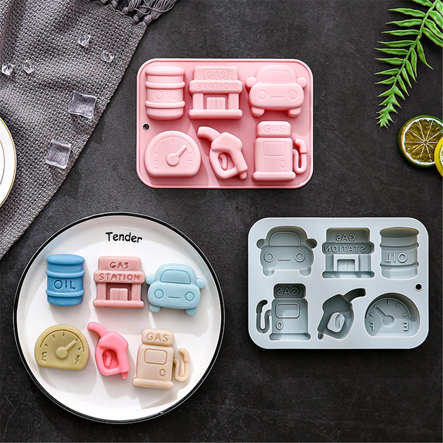 新品 6连加油站主题造型硅胶模具烘焙蛋糕模手工皂滴胶巧克力模具