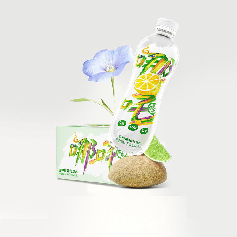 哪吒气泡水果味整箱500ml*24瓶装0脂0卡0糖饮料