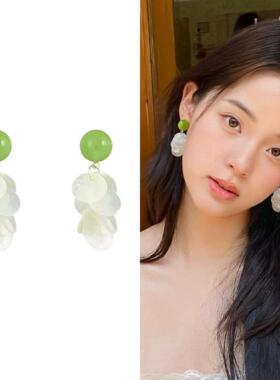 森系绿色气质贝壳耳钉女耳环小众设计感耳坠夸张个性独特高级耳饰