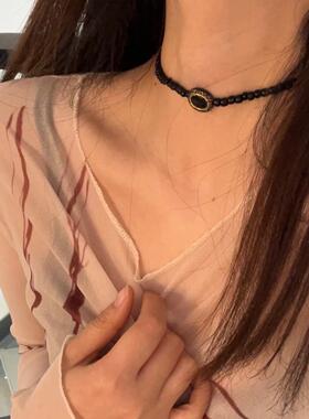 新中式国风复古vintage百搭巴洛克黑金串珠锁骨链小众民族项链女
