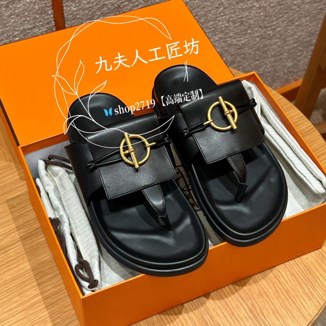 【九夫人高定】25ss新品复古夹脚人字拖鞋女厚底外穿猪鼻子夹趾