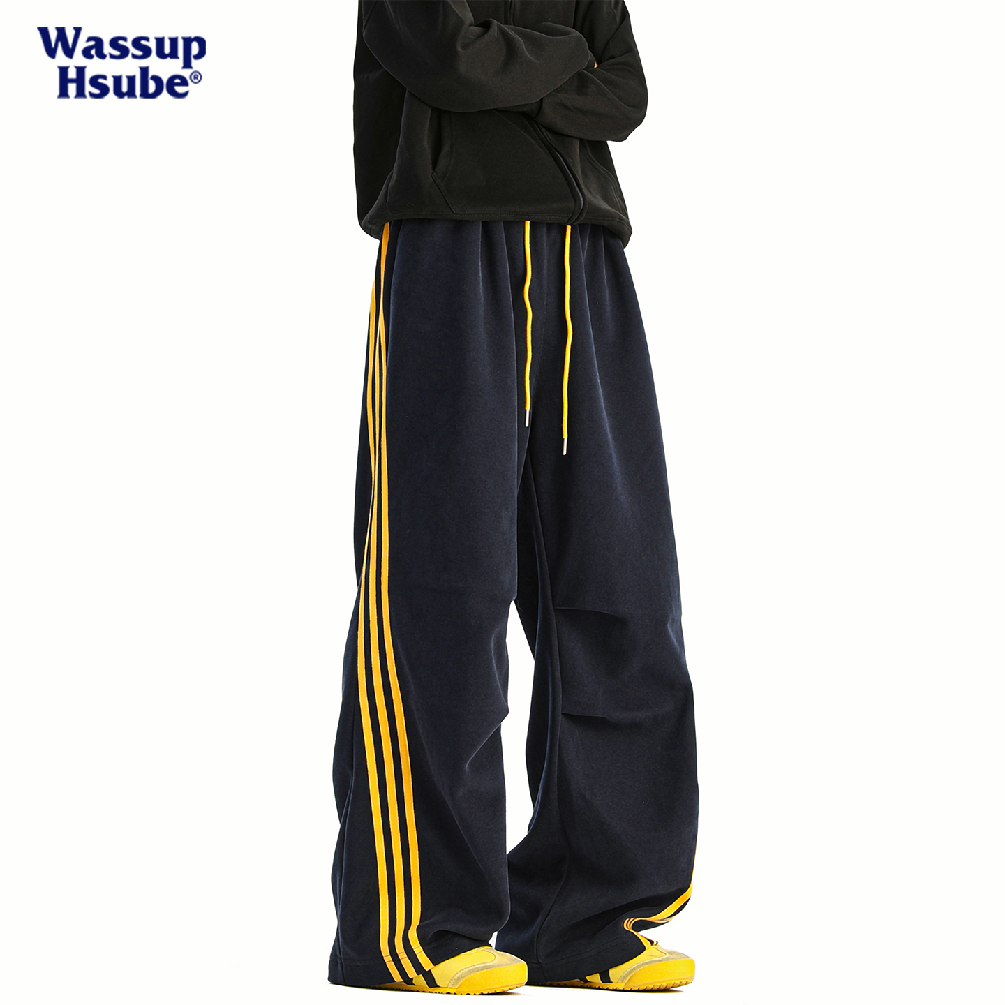 复古三条杠休闲裤男女