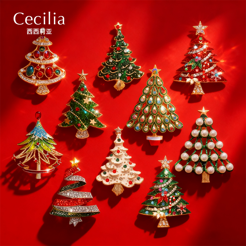 圣诞节胸针女高档精致时尚圣诞树别针小众高级设计感西装胸花配饰