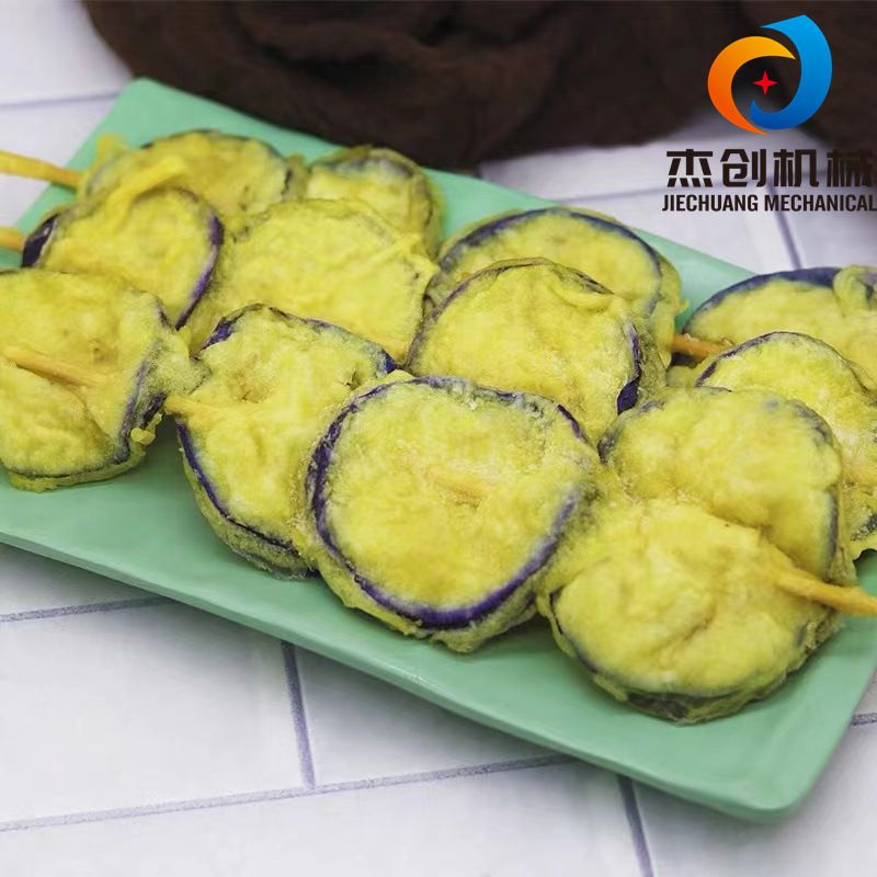 全自动土豆片裹浆机 茄片串上浆油炸生产线 自动控温茄子串油炸机