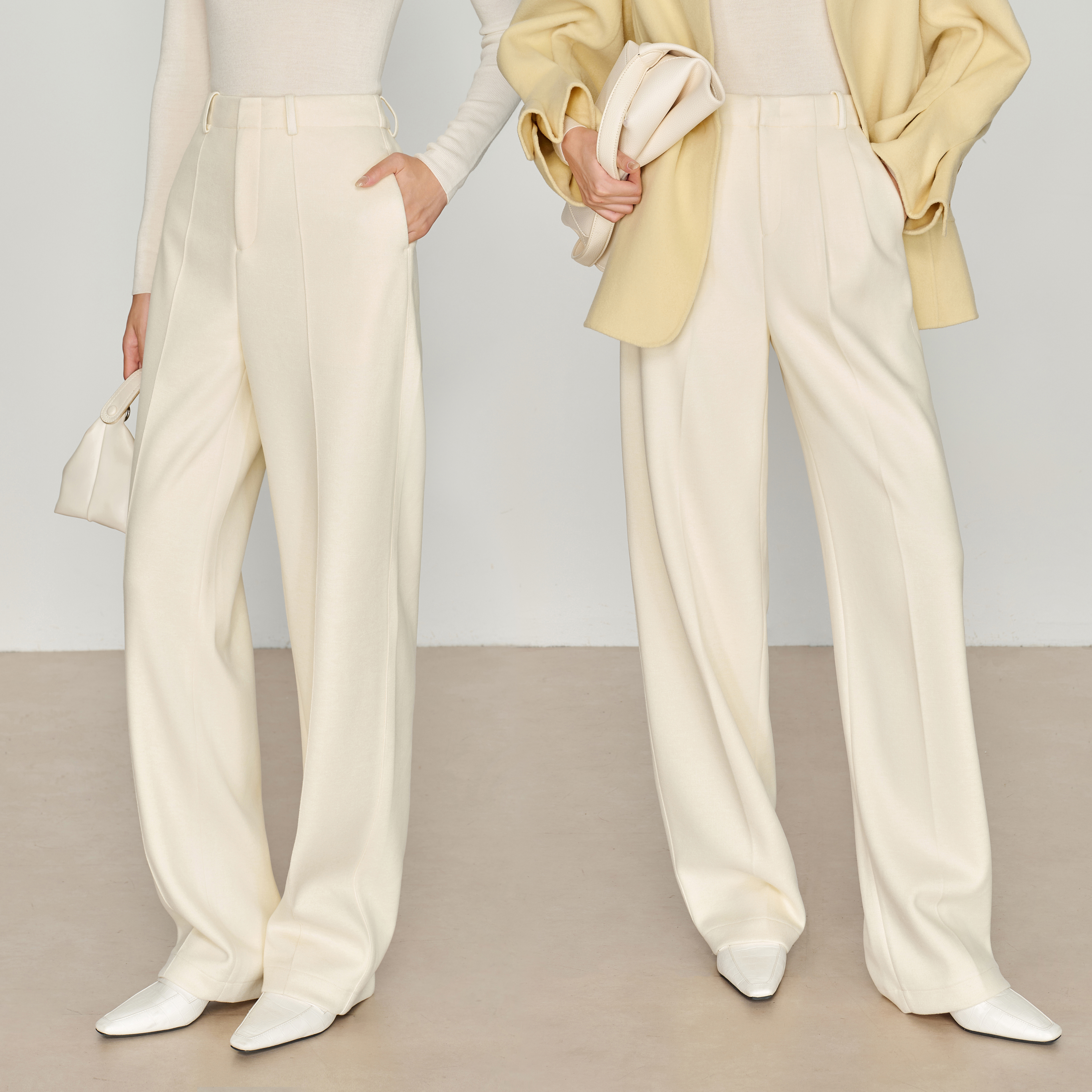 【厚暖显瘦】拒绝臃肿 白色窄版毛呢阔腿裤女加厚加绒糯米裤1191