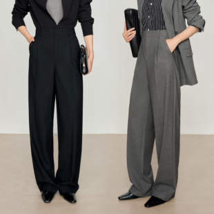 满分通勤 阔腿休闲西裤 精纺羊毛深灰色西装 女老钱风窄版 6003 裤