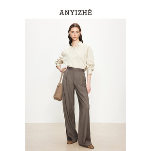裤 精纺羊毛咖色条纹垂感阔腿西装 row风松弛 女2003 静奢老钱