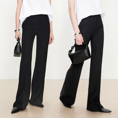 【修身微喇】360显瘦 通勤黑色修身微喇裤女休闲微喇西装裤1170
