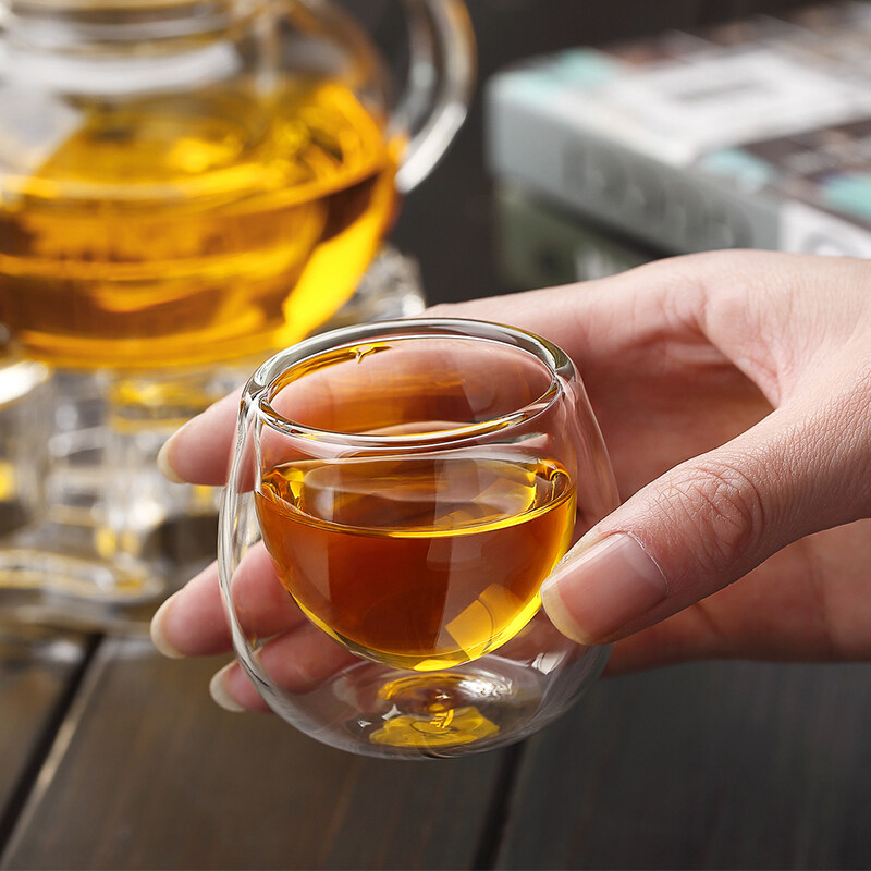 美斯尼玻璃品茗杯双层耐热高温加厚主人杯家用功夫茶具喝水小茶杯
