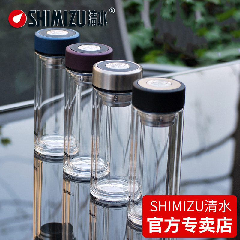 清水玻璃杯 双层便携水杯创意带盖过滤办公杯子男女耐热车载茶杯