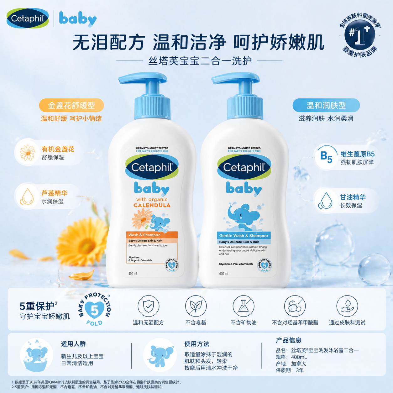Cetaphil丝塔芙儿童沐浴露洗发水二合一婴儿宝宝乳液400ml