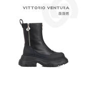 VITTORIO VENTURA薇薇燃女鞋 牛皮厚底增高马丁靴短靴