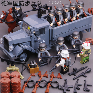 适用乐于高全冠积木二战苏德国歼击坦克装甲军团大炮卡车拼装玩具