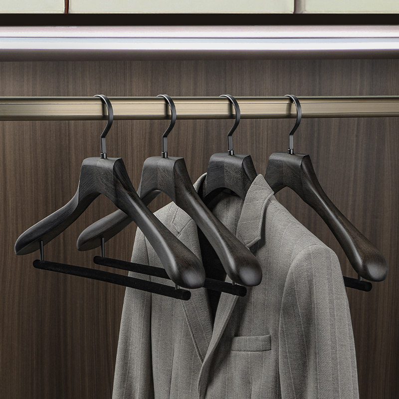 高档黑色实木衣架轻奢衣柜衣帽架专用衣挂高端木质无痕防滑衣撑