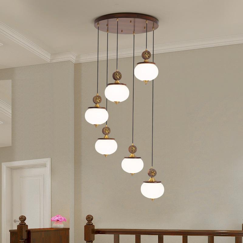 新中式铜梯长吊灯别墅复国式楼灯中风简约大气挑高旋转灯80全楼89