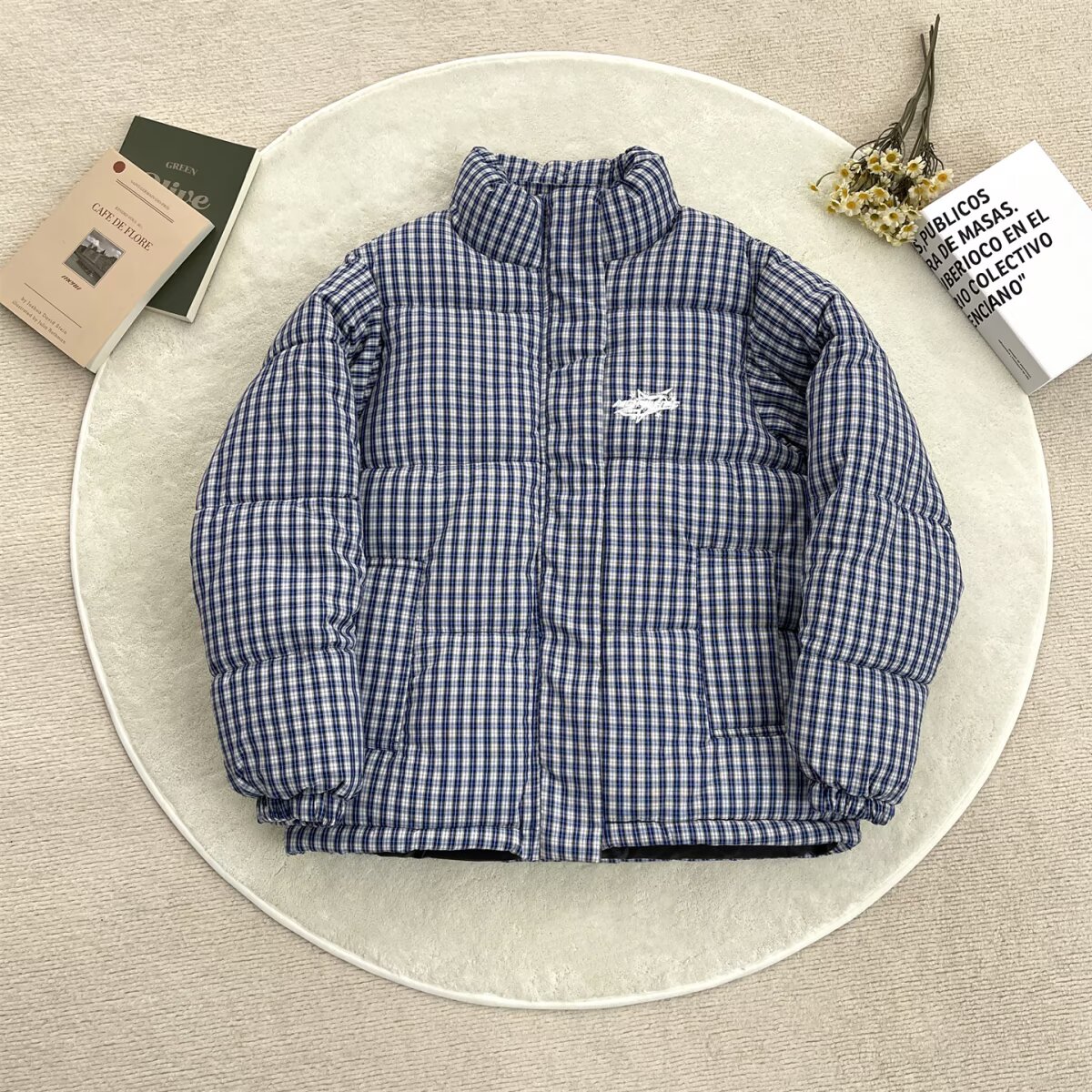 2025新款冬季格子棉衣外套男女立领运动刺绣潮牌青少年休闲棉服