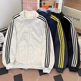 卫衣男女同款 简约运动风上衣开衫 学生帅气三条杠外套 情侣装 秋冬季