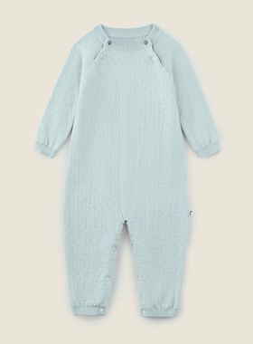 ArborTree新品怀抱有机棉羊绒肩开长袖婴幼儿宝宝厚款针织连体衣