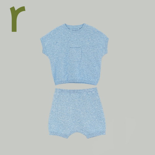有机棉亚麻宝宝短袖短裤分体套装