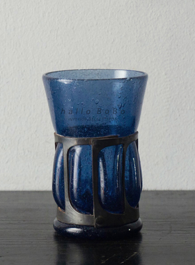 日本作家款手吹复古玻璃杯摆件