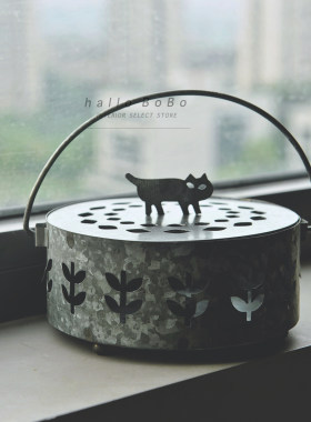 日本进口马口铁手提猫咪香炉