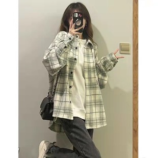 衬衫 穿搭复古格子设计感上衣 外套女2024早春新款 日系温柔风格