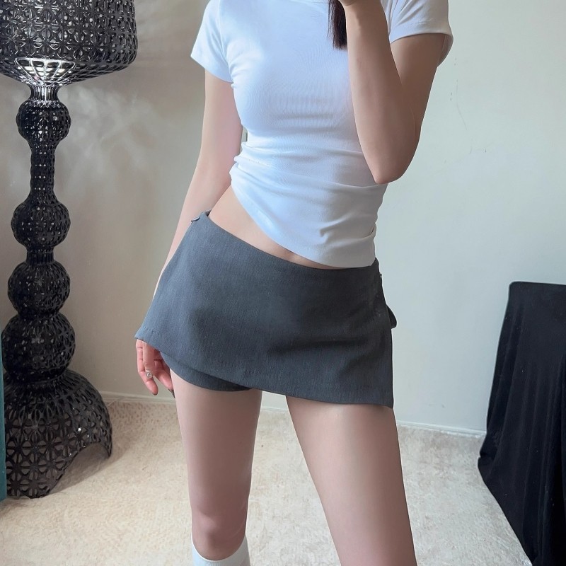 灰色西装半身裙夏季新款设计感多穿美式覆古a字低腰百搭裤裙短裙