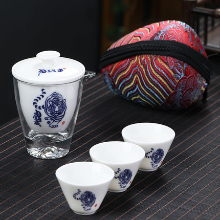 元青 旅行茶具套装德化白瓷羊脂玉中国白快客杯虎虎生威