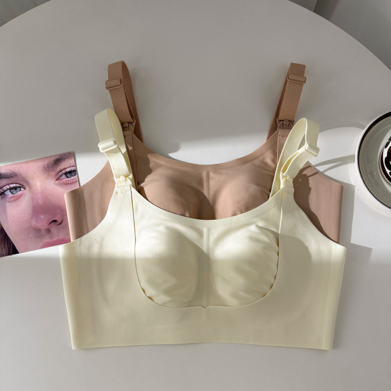 品牌无痕隐形粉底液哺乳内衣女无钢圈大胸显小聚拢哺期孕妇超薄款