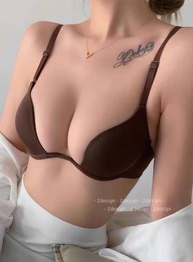 性感纯欲深V隐形内衣女半杯无痕U型婚纱礼服文胸小胸聚拢显大胸罩
