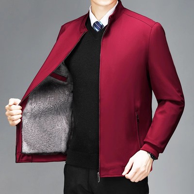 秋冬修身红色夹克外套加绒加厚