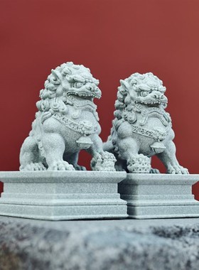 石狮子一对镇宅家用摆件镇家之宝神兽麒麟公母一对鱼缸造景