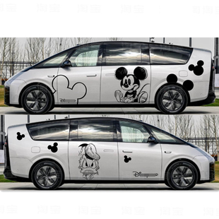 适用理想mega米奇车贴纸 i8个性卡通岚图梦想家小鹏X9唐老鸭拉花
