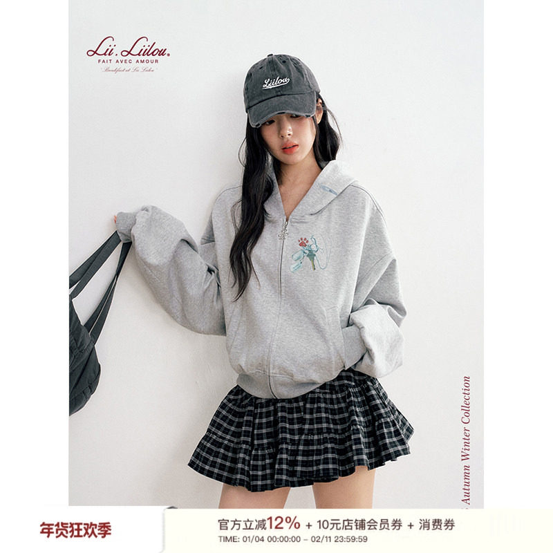 徐若晗同款Liilou 松弛感 趣味图案 发夹印花宽松连帽卫衣外套,女装/女士精品,卫衣/绒衫,淘宝优惠券,粉丝福利购,淘宝优惠卷