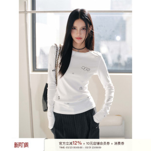 小衫 Liilou 打底T恤内搭上衣春季 做旧印花收腰长袖 星盘图案