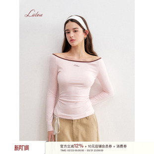 core ballet 米粒绣 一字肩撞色修身 上衣 艾米同款 长袖 Liilou