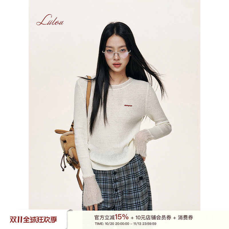 陈思佚同款Liilou 羊毛纱线 拼接细支马海毛针织长袖打底内搭上衣