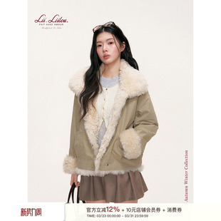 宽松舒适翻领派克服外套 羊羔毛拼接 Liilou 旷野艺术家