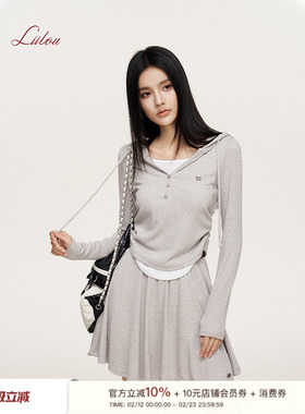 邓恩熙同款 Liilou sporty dress 撞色假两件 连帽长袖短半裙套装