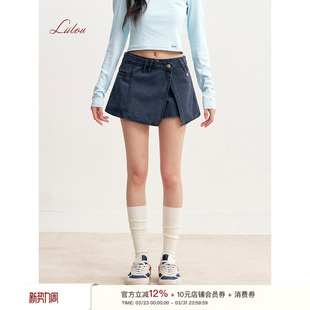 纯棉不规则搭片高腰牛仔短裤 Liilou 假两件 fit clean