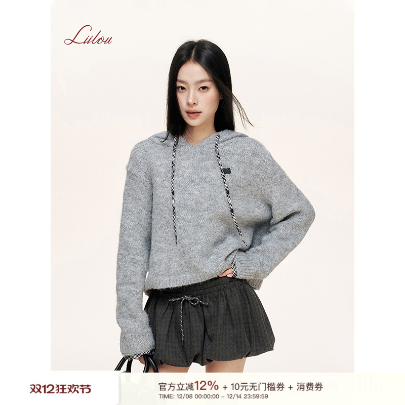 Liilou连帽套头宽松休闲针织上衣