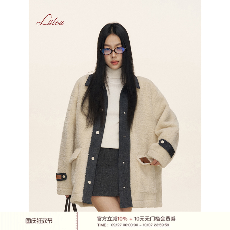 Liilou羊羔毛拼接牛仔加厚外套