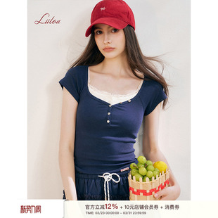 T恤 亲肤人棉V型领半开扣基础短袖 王楚然刘些宁同款 Liilou